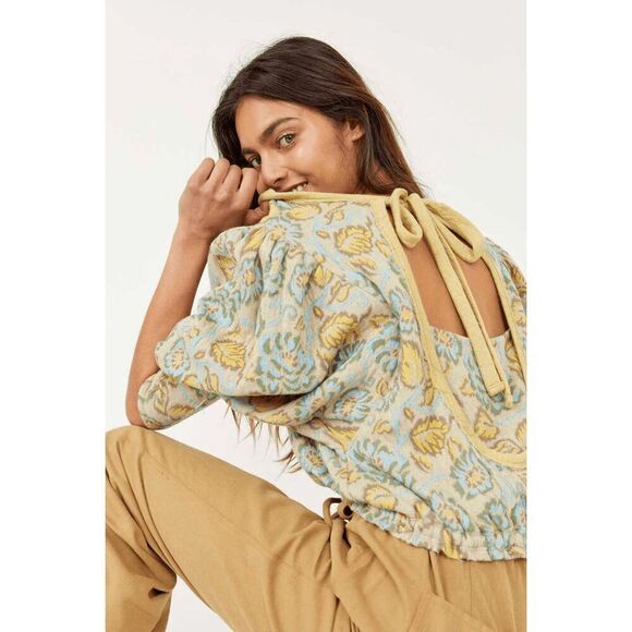 NEW Free People Womens Small No Ordinary Green Gold Knit Top - Picture 1 of 4
